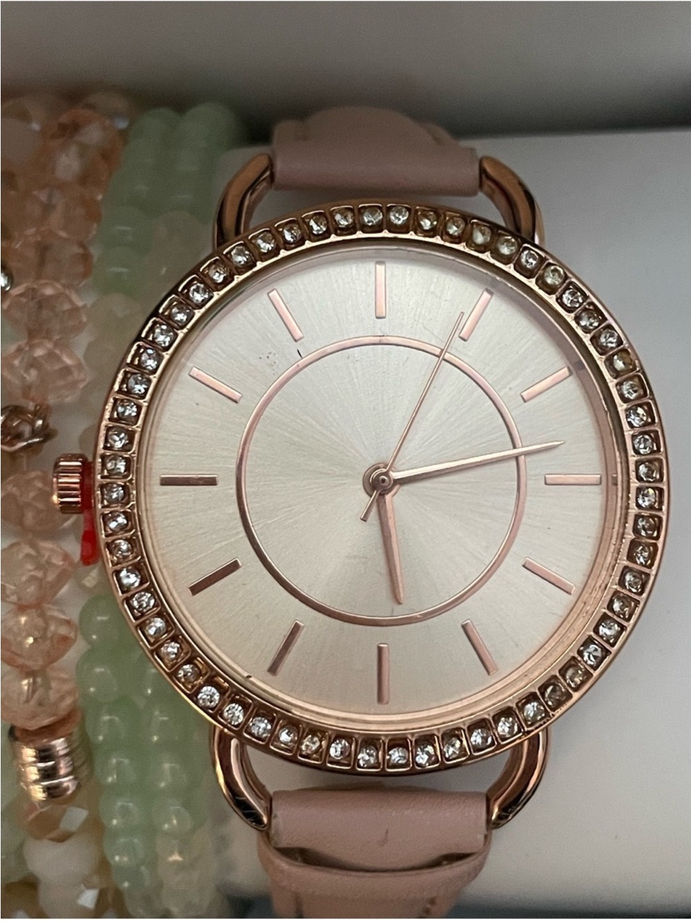 Jessica Carlyle Rose Gold Pink Strap Watch w/Pastel Beaded Bracelet Set NIB - Picture 4 of 6